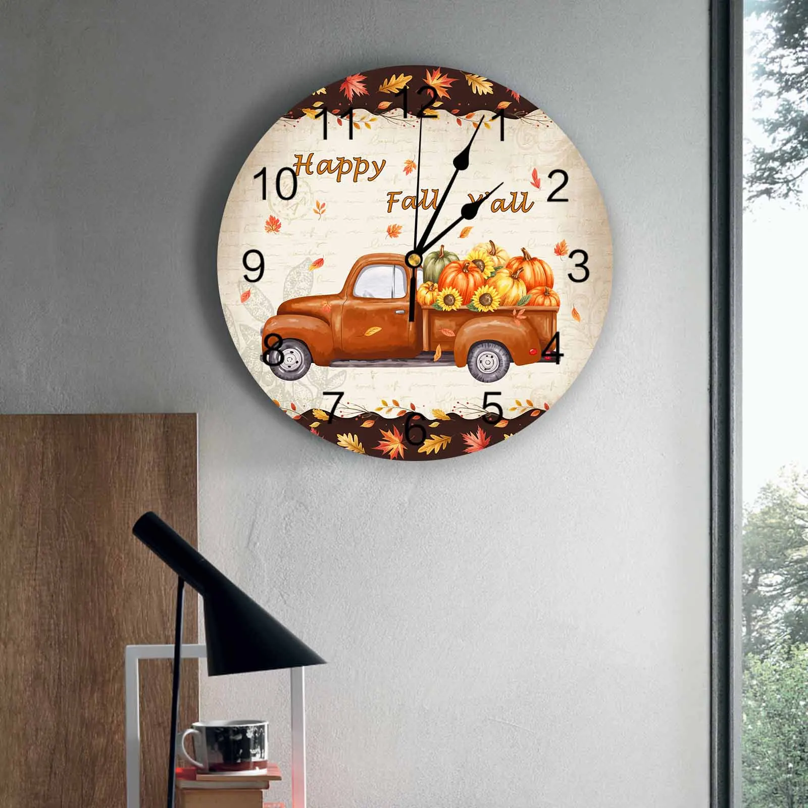 

Настенные часы для спальни, осенний урожай, тыква, грузовик, часы для гостиной, украшения, детская комната, кабинет, бесшумные настенные часы
