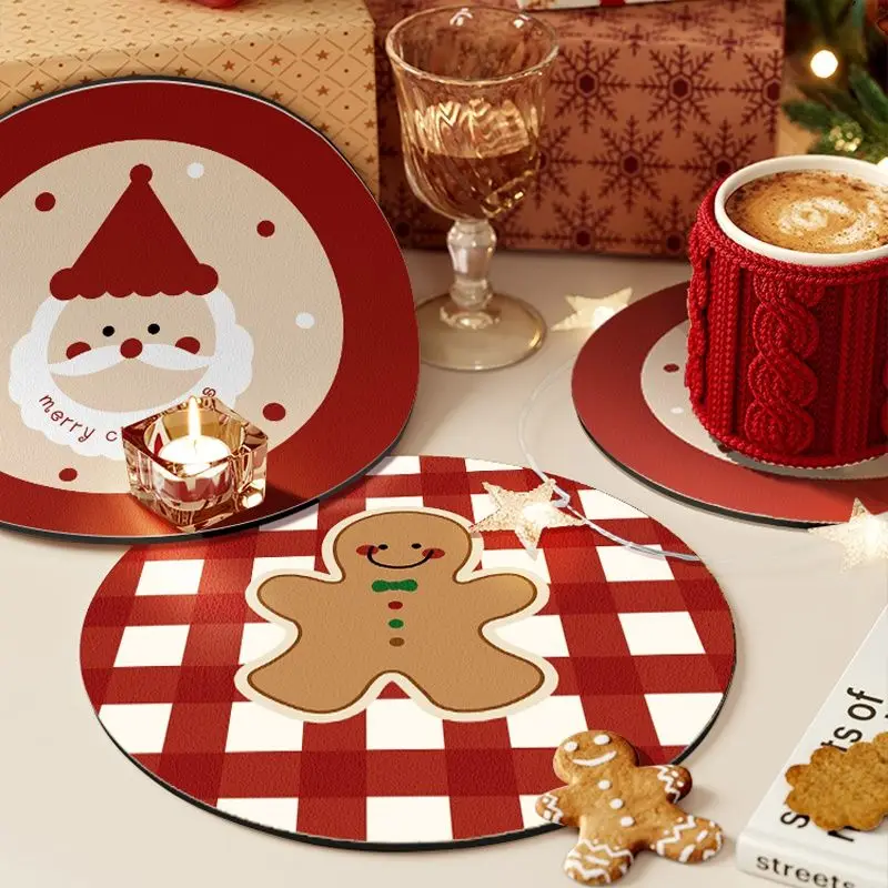 Christmas Style Circular Coaster No Wash Anti Slip Absorbent Pad Desktop Decoration Heat-insulating Placemat Home Decoration