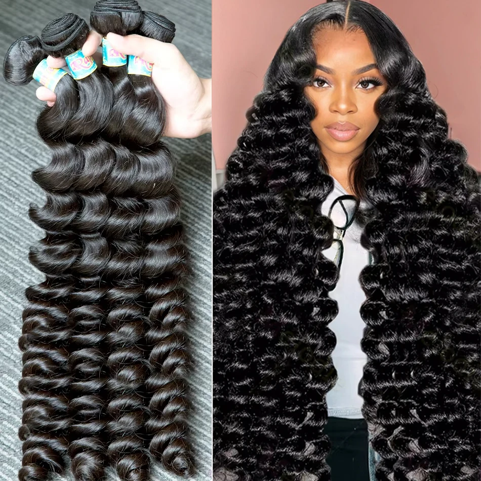 

30 32-дюймовые пучки свободных волн Пучки человеческих волос Свободные пучки глубоких волн Бразильские 4 5 Пучки необработанных волос Пучки наращивания волос