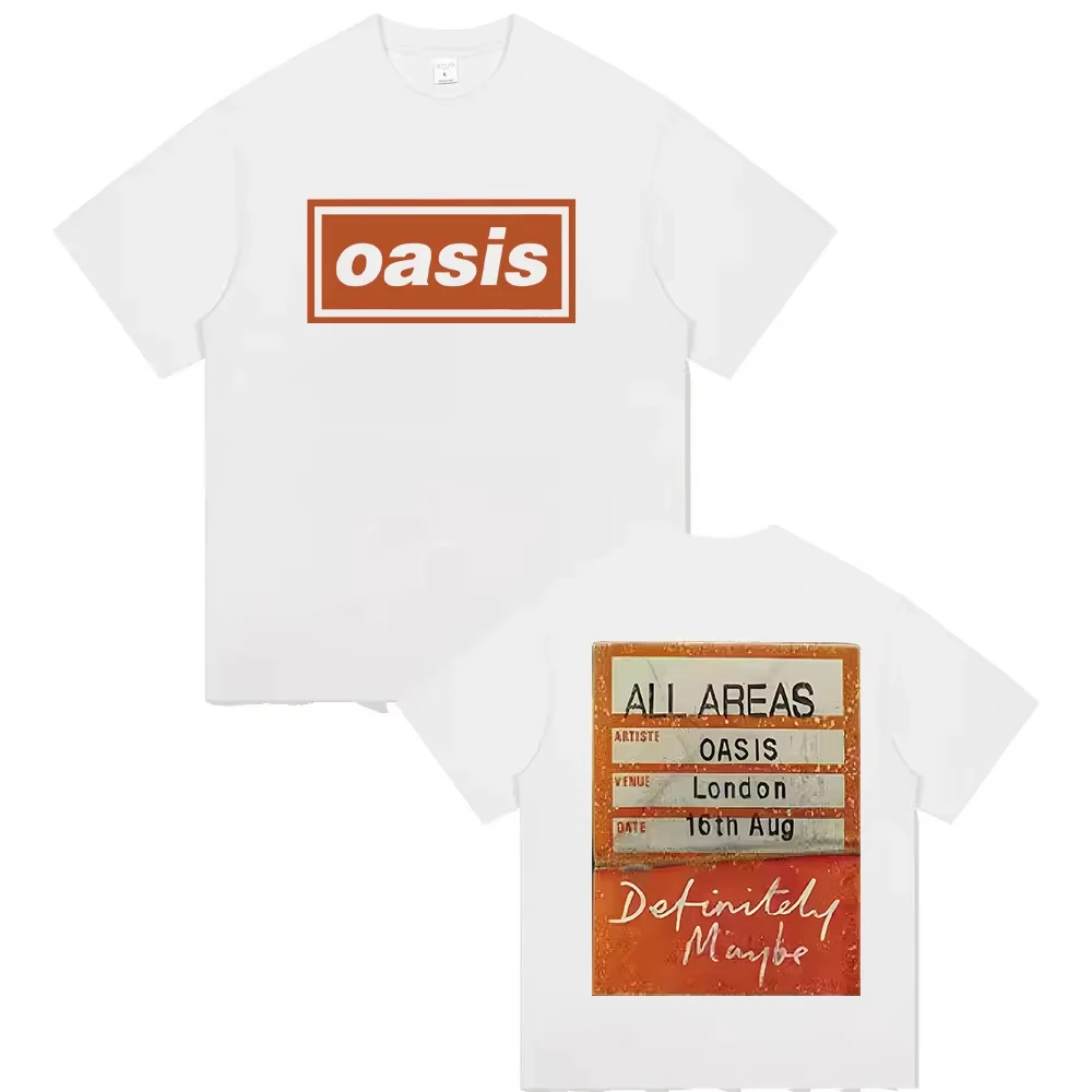 O-الواحة Definiteiy ربما 2025 الجرافيك تي شيرت البريطانية روك باند قصيرة الأكمام تي شيرت الرجال النساء الهيب هوب الملابس القطن تي شيرت