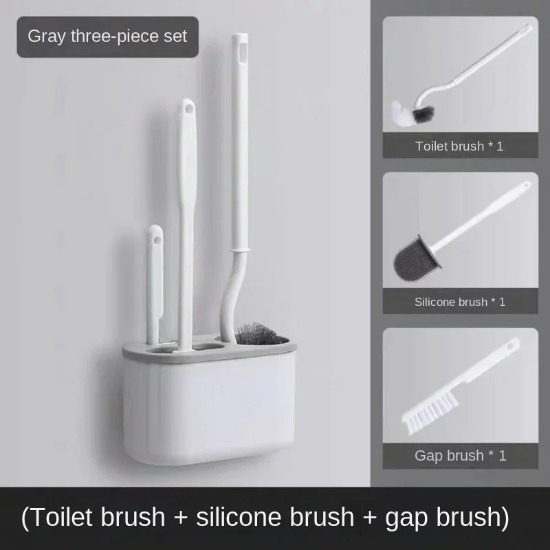 3 In1 Toilet Brush Silicone Wall Mounted Multi-functional Cleaning Tools with Bracket Home Bathroom Accessories Sets Wc