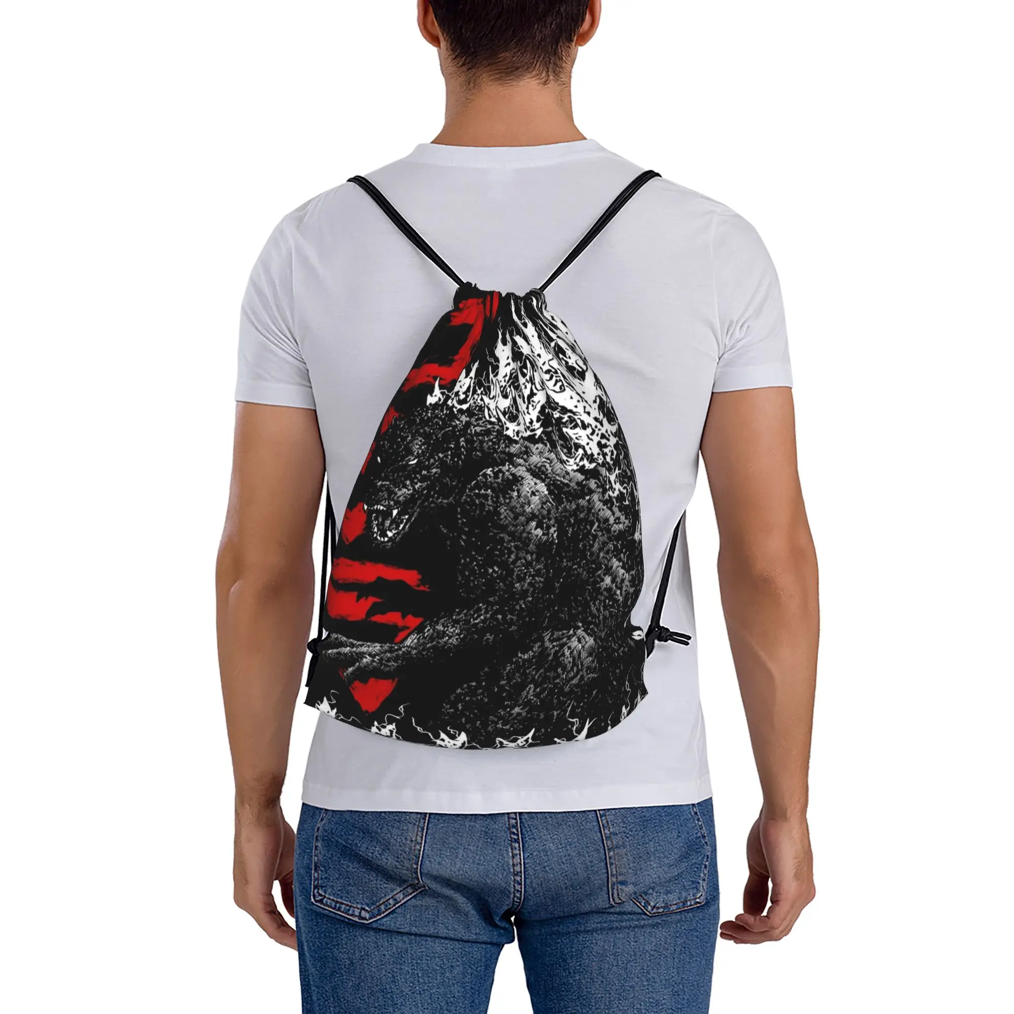 1 pc Angry Roar Godzilla Print Drawstring Bags Men Women Storage Backpack Teenager Travel Bag view 6