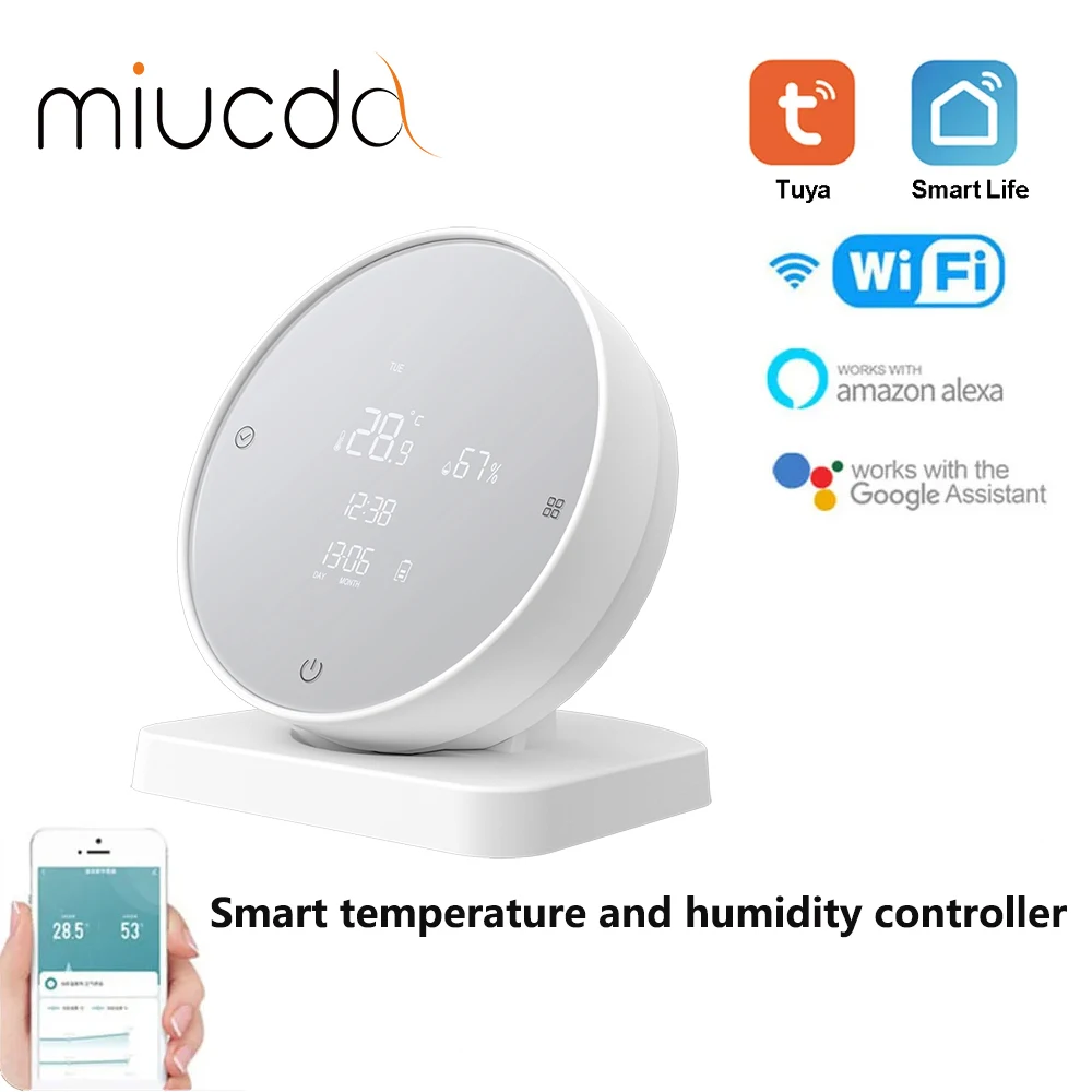 MIUCDA Tuya WiFi Temperature & Humidity Sensor,with LCD display,indoor temperature & humidity monitor with Alexa and Google Home