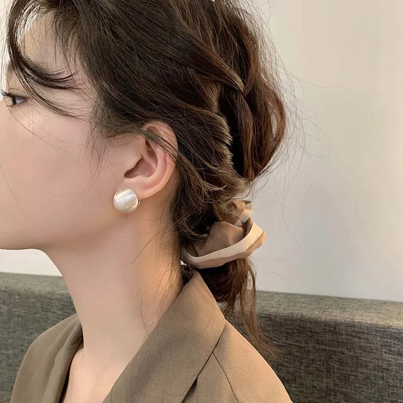 Fashion Gold Color Brushed Spherical Hoop Earrings for Women Vintage Metal Big Ball Round Earring JewelryBrincos Gifts image 2