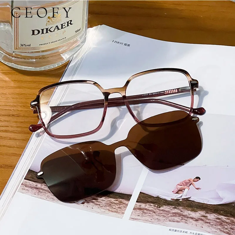 Ceofy New Women Men Glasses Frame Big Square Fashion Brand Design Polarized Magnetic Sun Clip Optical Myopia Eyeglasses Frame