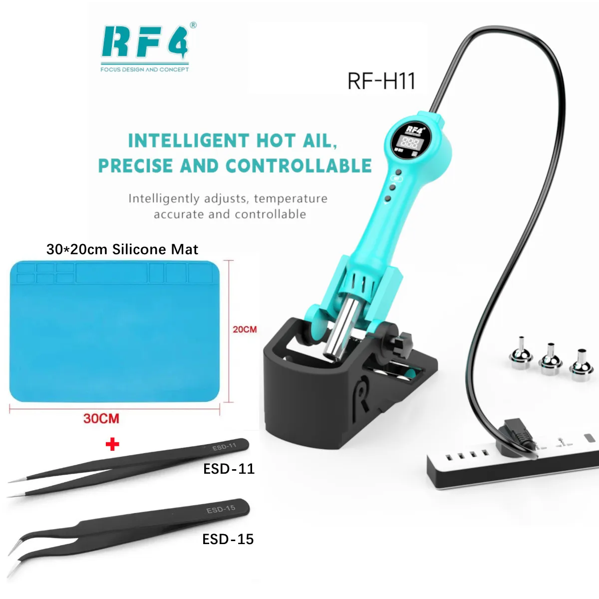 RF-H11 Integrated Hot Air Gun Digtal Display Real-Time Temperature 10-lever Air Volume BGA Soldering PCB Board Desoldering Tool