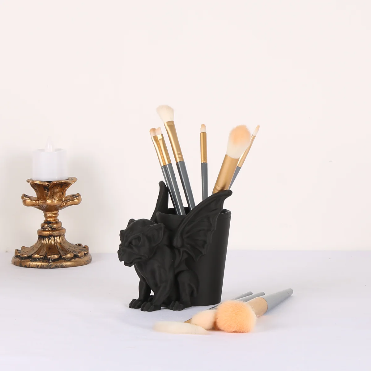 1 pc Gothic style bat monster storage box, Halloween horror style, home holiday decoration makeup brush storage box