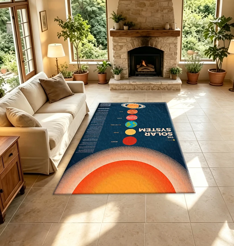 Vintage Solar System Planet Art Carpet Flooring Outer Space Themed Home Decor Floor Carpet