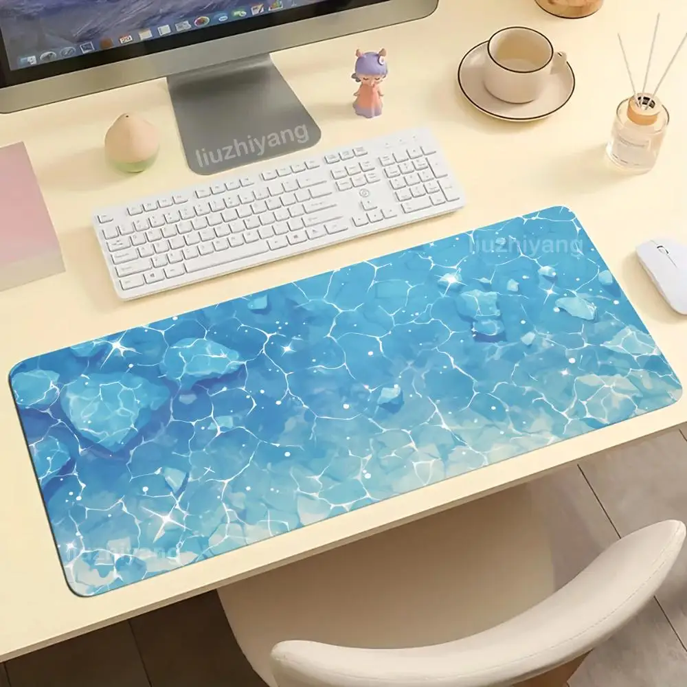 Gaming Mouse Pad, Large Mat, Anti-slip, Stitched Edges, Clear Blue Water Ripple Print, Keyboard Pad for Gaming & Home