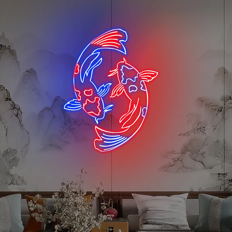 Imagem -02 - Custom Koi Fish Neon Sign Sinais de Néon Japoneses Home Wall Art Decor Sala de Estar Led Light Japão Personalizado Lover Gift