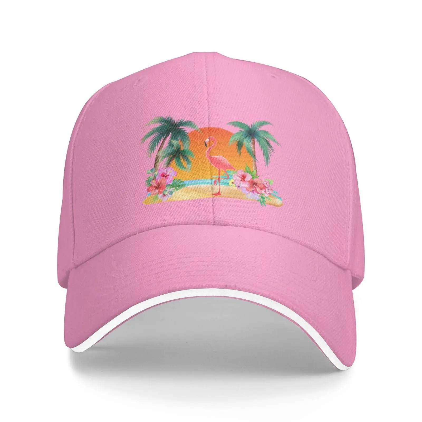 

Unisex Flamingo Palm Tree Baseball Cap, Sunset Beach Flower Hat for Men Women Pink