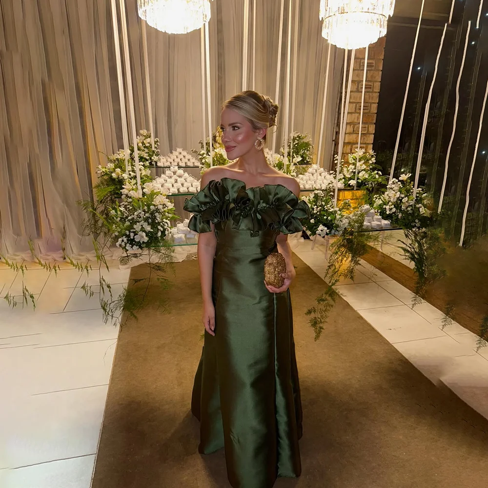 

Vintage Green Evening Dress for Women Off Shoulder Satin Mermaid Elegant Wedding Party Dress Floor Length Prom Gown Customized