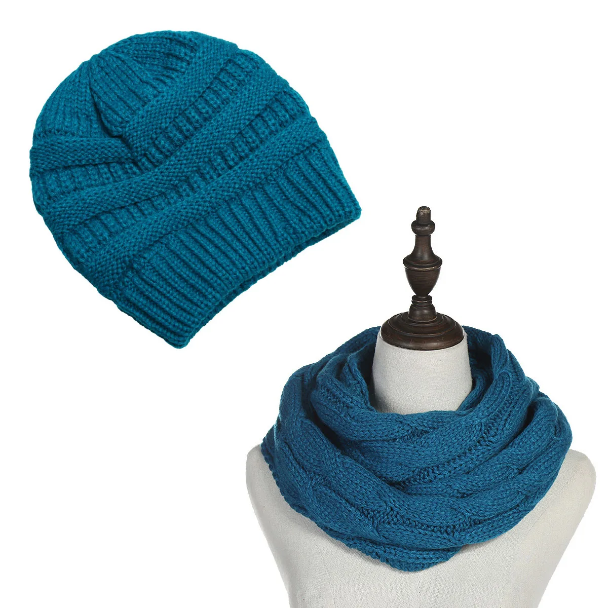 25 Colors Fashion Solid Women Hat And Scarf Set Autumn Winter Knitted Beanies Hats For Women Two Piece Sets