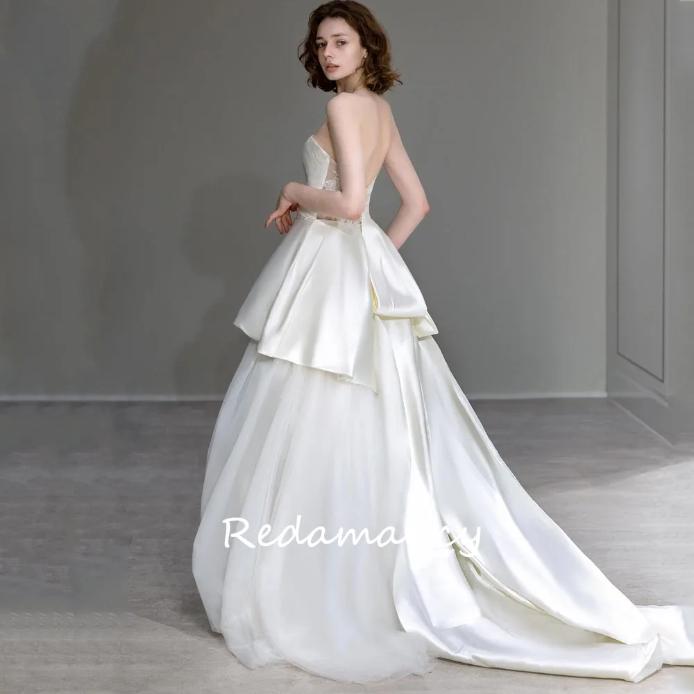 Redamancy Sweetheart Satin A-LINE Wedding Dresses 2024 Backless Slim Tulle Sweep Train vestidos de novia wedding dress for woman