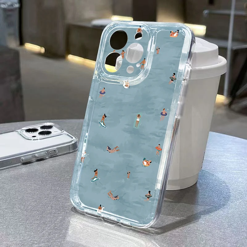 Summer Swimming Pattern Clear Phone Case For Samsung Galaxy A17 A37 A57 A56 A55 A54 S26 Ultra S25 Plus S24 S23 S21 FE S22 Cover