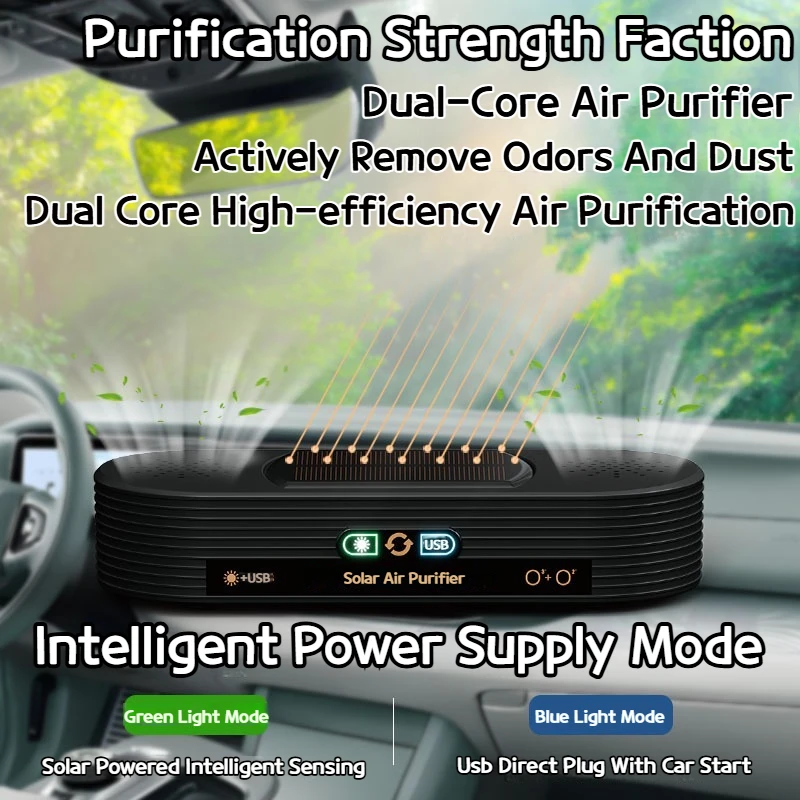 Purificador solar inteligente para automóvil AI, cero consumibles, elimina olores, formaldehído y humo, purificador de aire con barra de oxígeno para automóviles