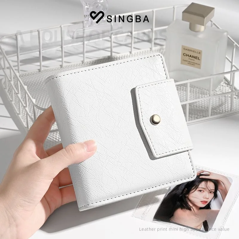 SINGBA 1-Pocket PU Leather Card Binder Album Snap Closure Mini Photo Card Book Acid-free for Pokemon Yu-Gi-Oh Sports Cards