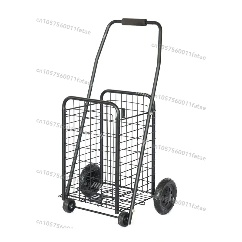 Carrito de Compras Plegable Negro para Verduras, Carrito de Supermercado Plegable, Carrito de Mano Móvil para Puestos de Venta