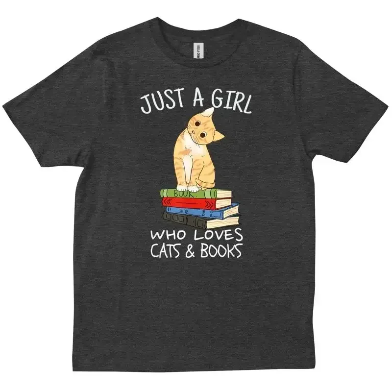 Just A Girl Who Loves Books And Cats Funny Reading Reader Book Lover T shirt