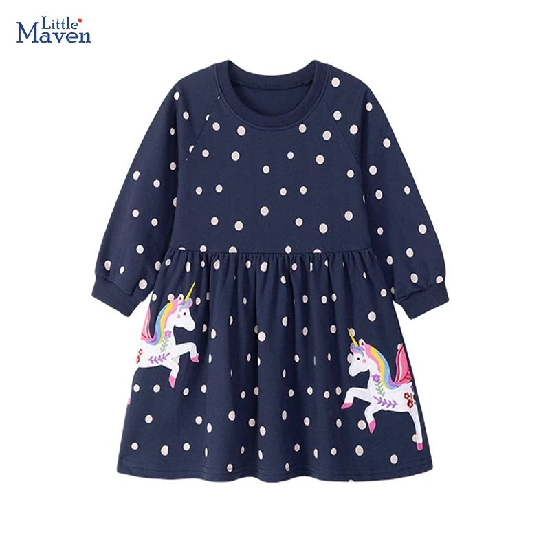 Little Maven Baby Kinderkleid Herbst Frühling Einhorn Kleid Mädchen Kostüme Baumwolle Mädchen Freizeitkleid Festliche Kleider für Kinder