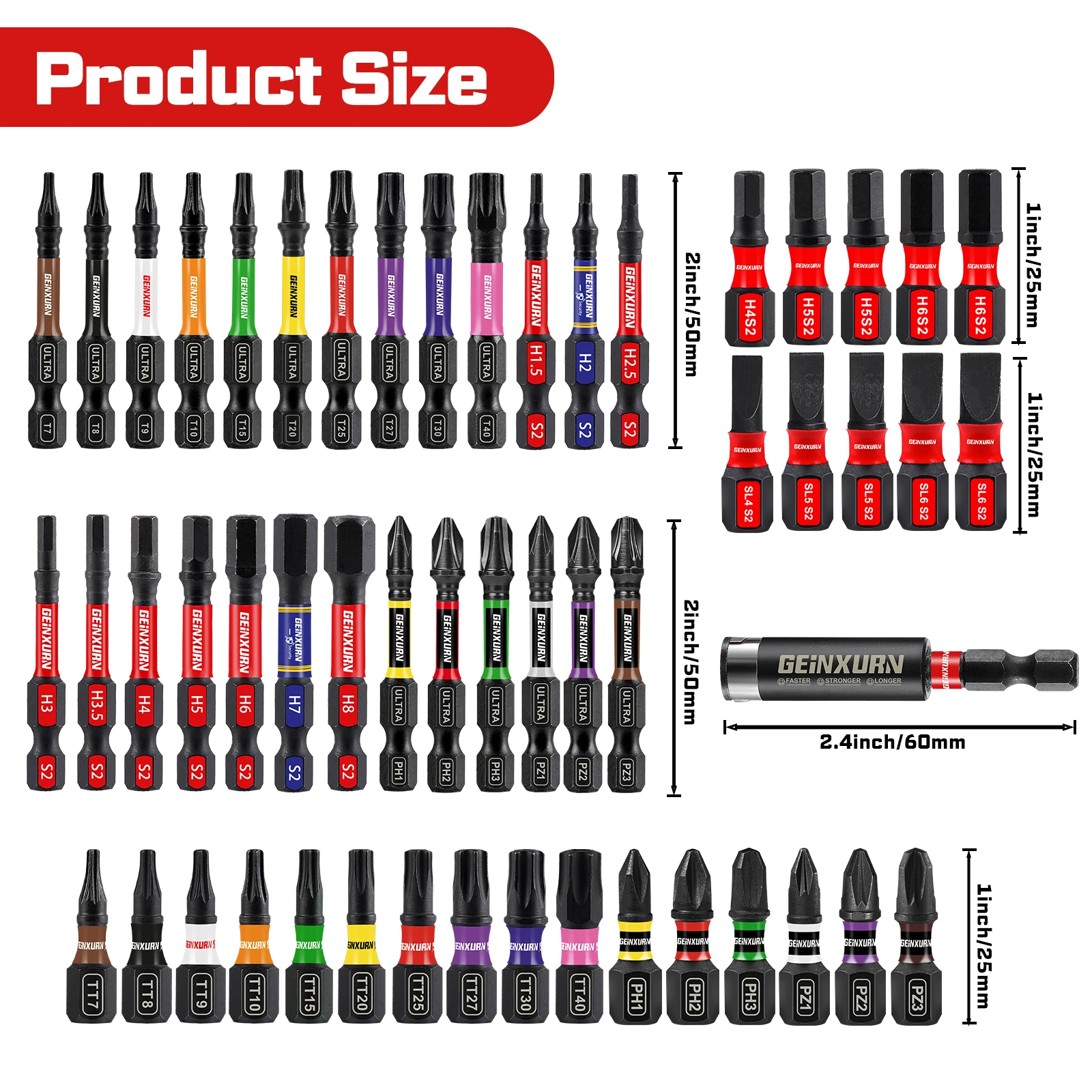 Geinxurn 71Pcs Impact Screwdriver Bits Set, S2 Steel Multi Insert Power Bits Tips, For Motorcycle Maintenance