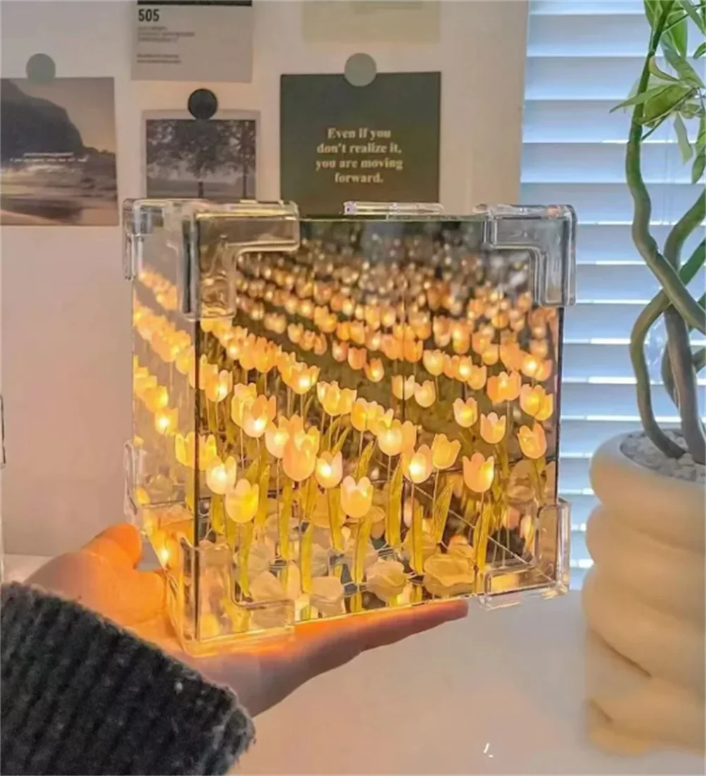 

Зеркальный куб-тюльпан «сделай сам», имитация цветка, настольная лампа для спальни, ручная работа, зеркало-тюльпан, ночник, подарки на день рождения