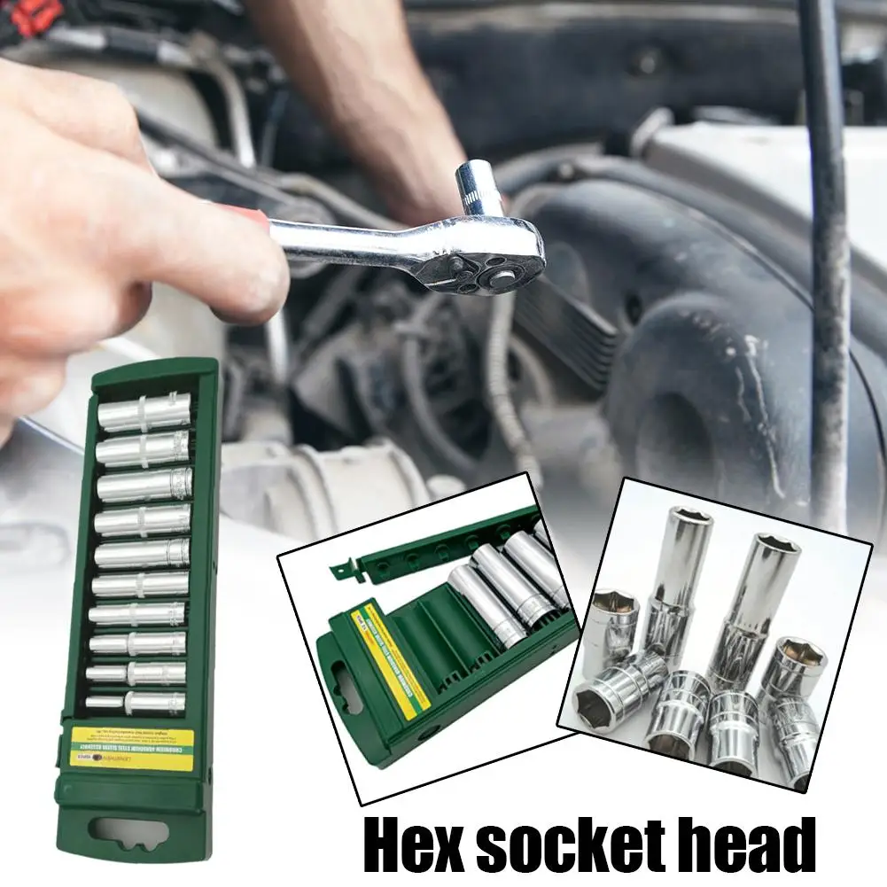 Hex Socket Wrench Head Set 1/4 3/8 1/2 Short Long Socket Driver Sleeve Spanner Ratchet Tool Mirror Ratchet Wrench Socket Head