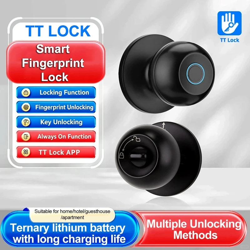 Electronic Door Lock Smart Ball Lock Fingerprint Key tuya TTLock APP Password Unlock USB Charge Bluetooth For Wooden Office Room