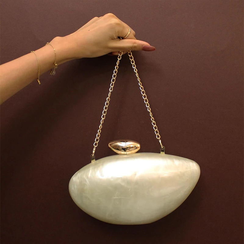 

Роскошная вечерняя сумка овальной формы, элегантный бежевый акриловый кошелек-клатч, высококачественный кошелек для свадебной вечеринки, женская изысканная сумка на плечо с цепочкой