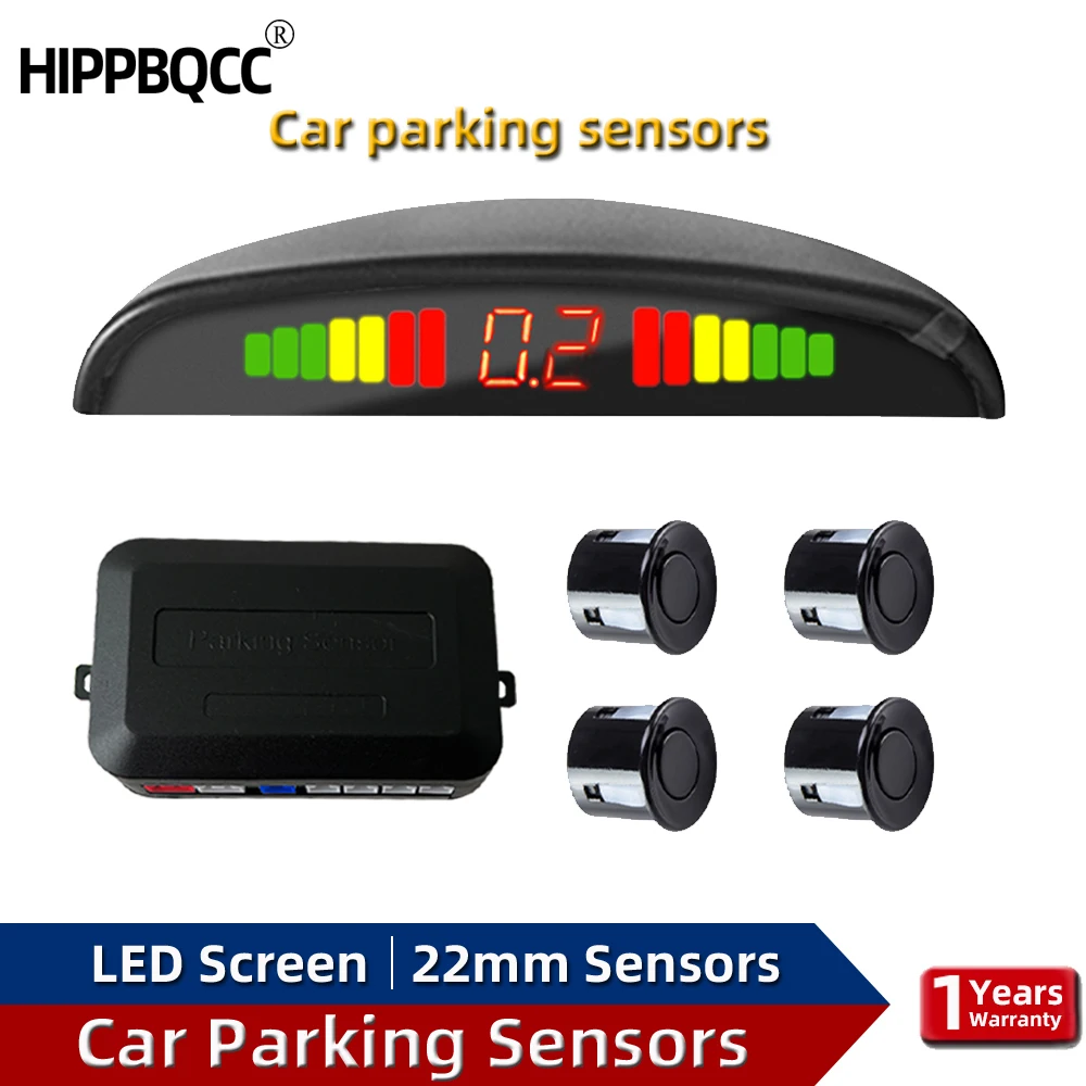 HIPPBQCC Car Parking Sensors Parking Kit LED Display 22mm 4Sensors Backlight Reverse Backup Radar Monitoring System 4 Colors 12V