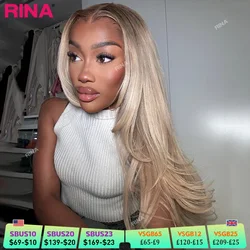 Brown Root Ash Blonde Straight 13X4 13x6 Lace Frontal Human Hair Wigs Transparent Lace 180 Density Ombre Blonde 5x5 Lace Closure