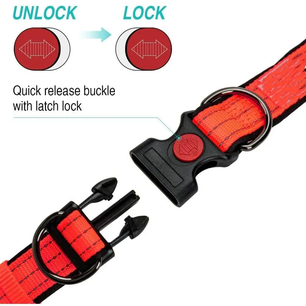 Buckle Adjustable Nylon Pet Collar Dog Collar Double D Ring Reflective Padded