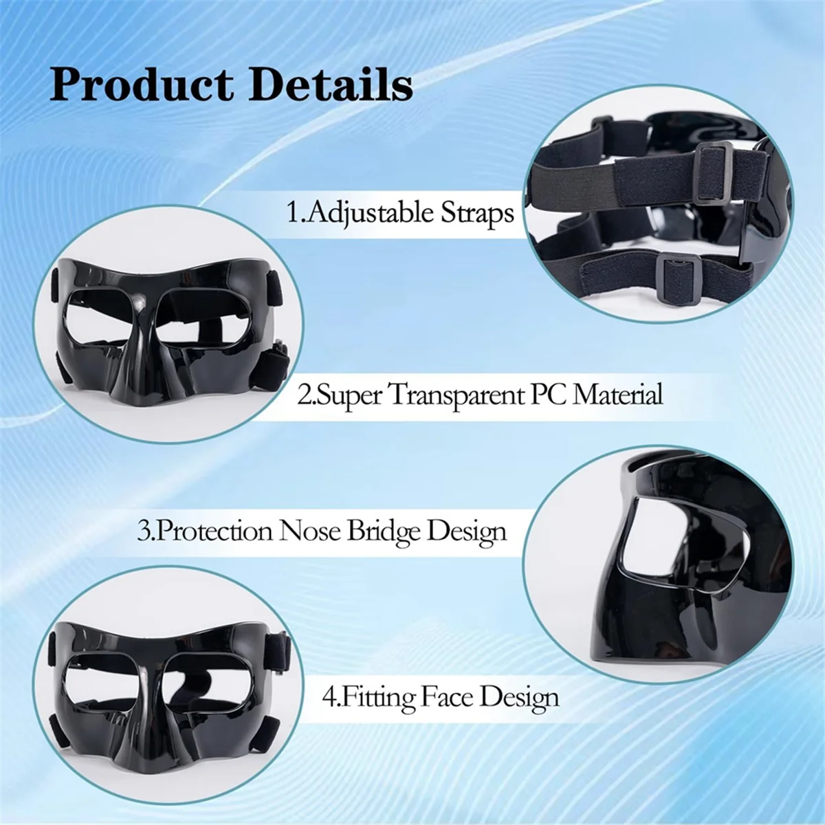 Sports Face Guard, Nose Guard for Broken Nose, Basketball Football Softball Training Face Protect Shield, Clear Open