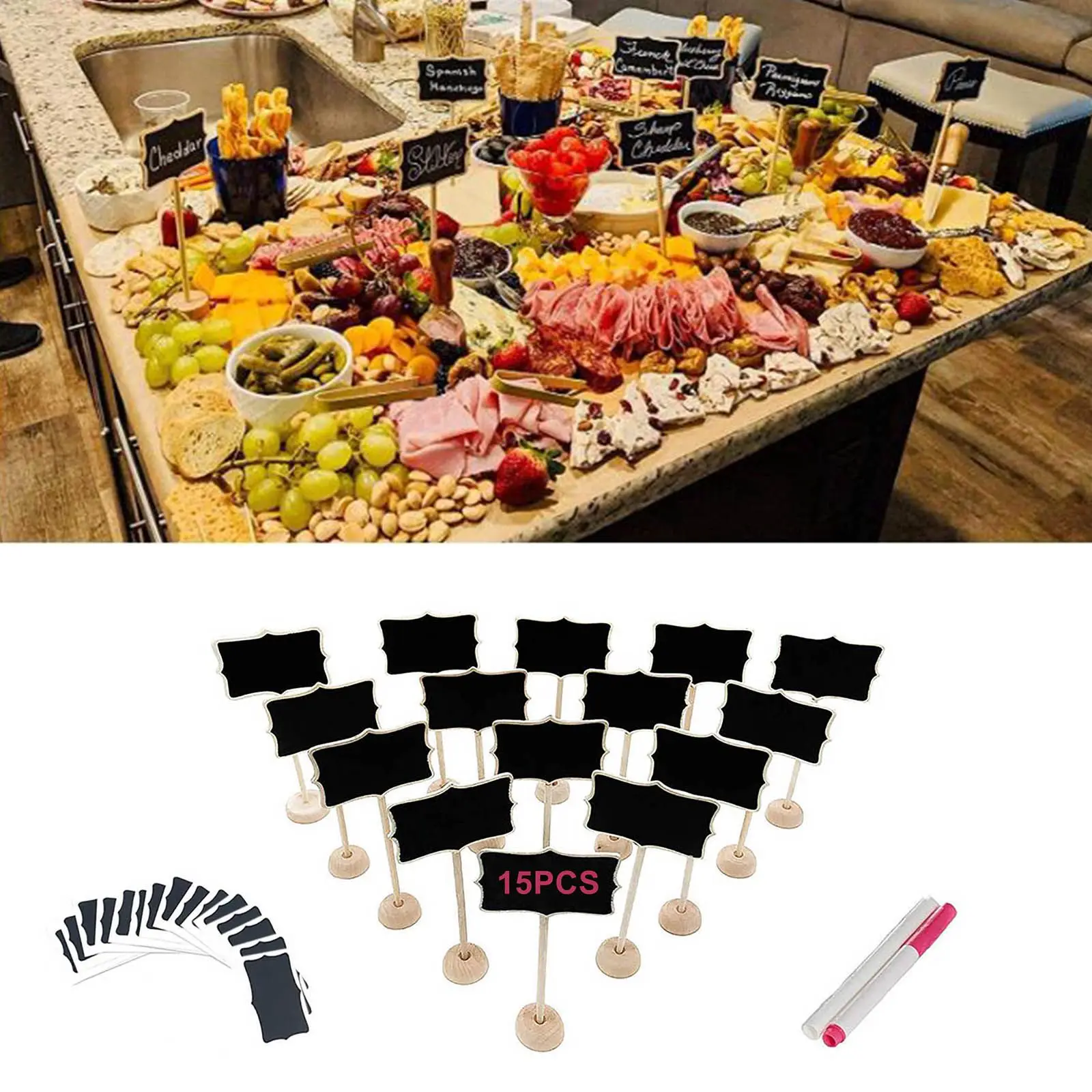 Wood Mini Chalkboard Sign with Stand Food Plants Labels for Party Buffet DIY Message Board Weddings Place Card Table Number