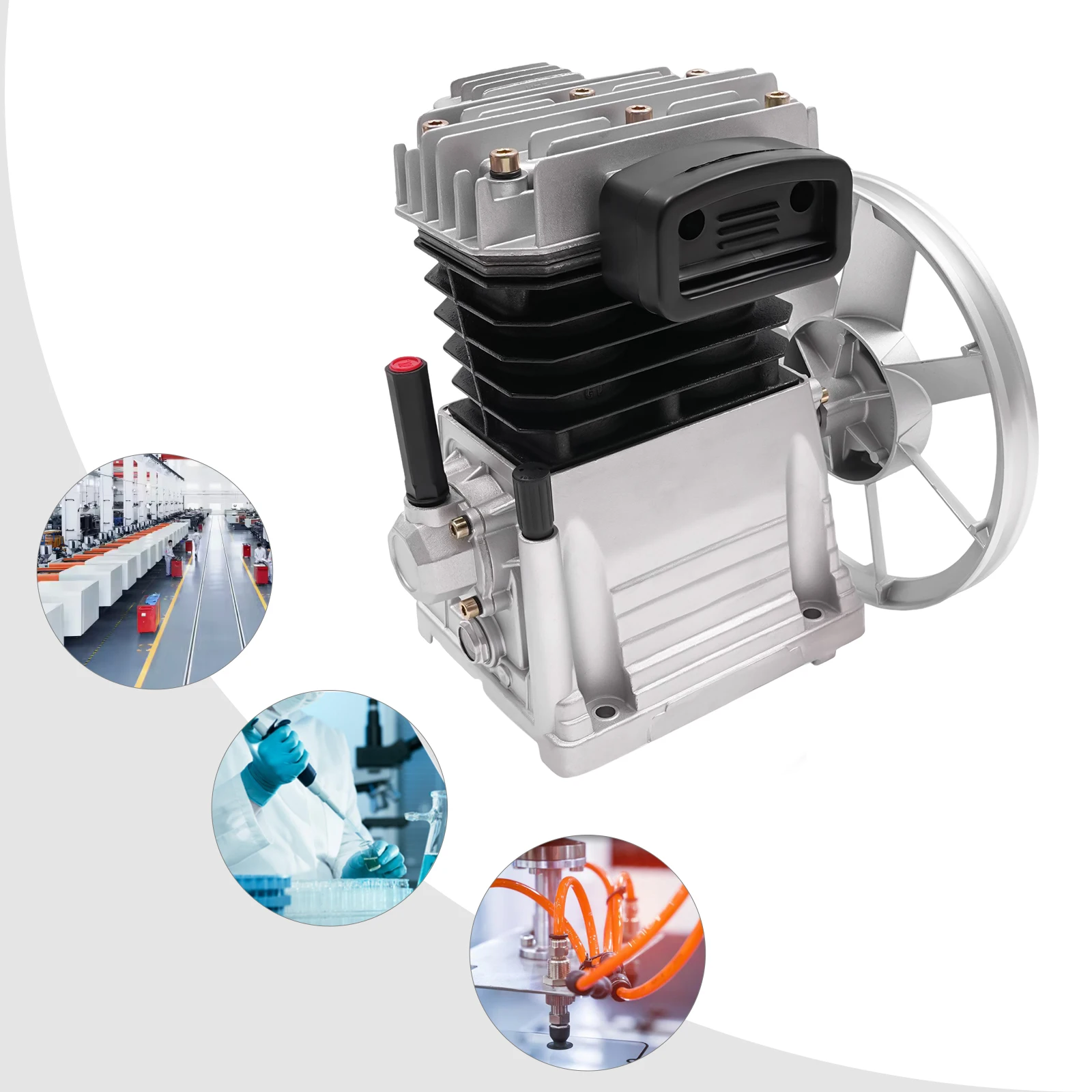 Dubbele Cilinder Luchtcompressor Kop, Industriële Luchtcompressor Benzine Motor 2-Cilinder 3PK 960RPM 420L/min Maximaal 10 Bar, Zilver