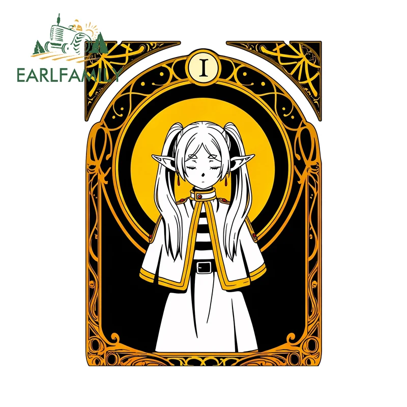 EARLFAMILY Anime Frieren Retro Card Style Car Decals Attractive Delicate Camper Computer Case Decals Vinyl Exterior Accessories