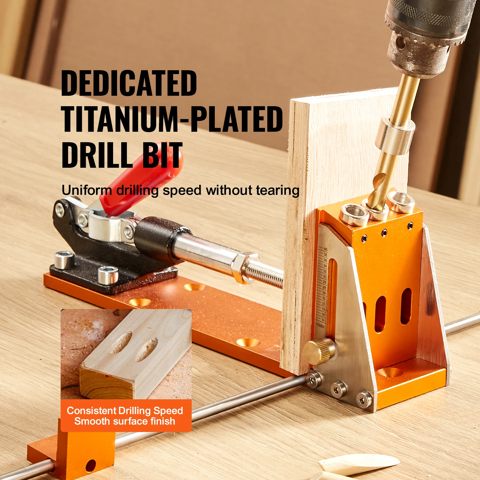 

VEVOR Pocket Hole Jig Kit 34Pcs Pocket Hole Jig System with 11" C-clamp Fixture Step Drills Wrenches Drill Stop Rings Toolbox