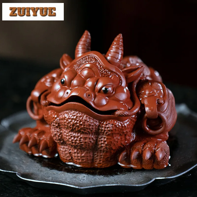

Yixing Zisha Wealth-attracting Ox Golden Toad Tea Pet Vintage Flowerpot Landscaping Tea Figurine Play Toys Tea Statue Ornaments