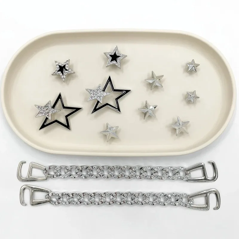 Metal Rhinestone Five-pointed Star Shoe Charms Set Fashion DIY Hollow Sandal Decor Ornaments Footwear Accessories