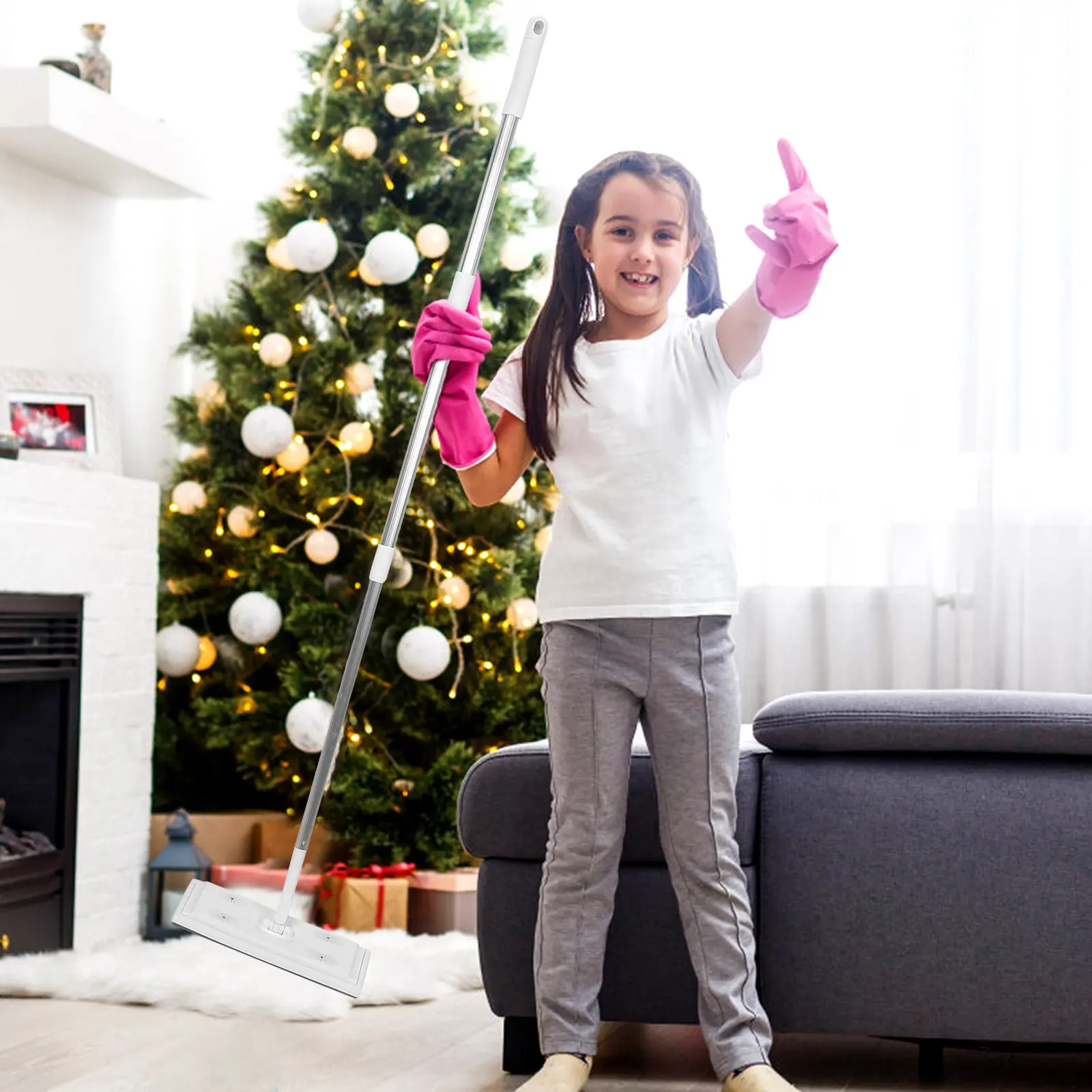 3 Section Telescopic Rod Electrostatic Dust Collector Mop Strong Adsorption Floor Cleaning Tool Adjustable Home Use Mop