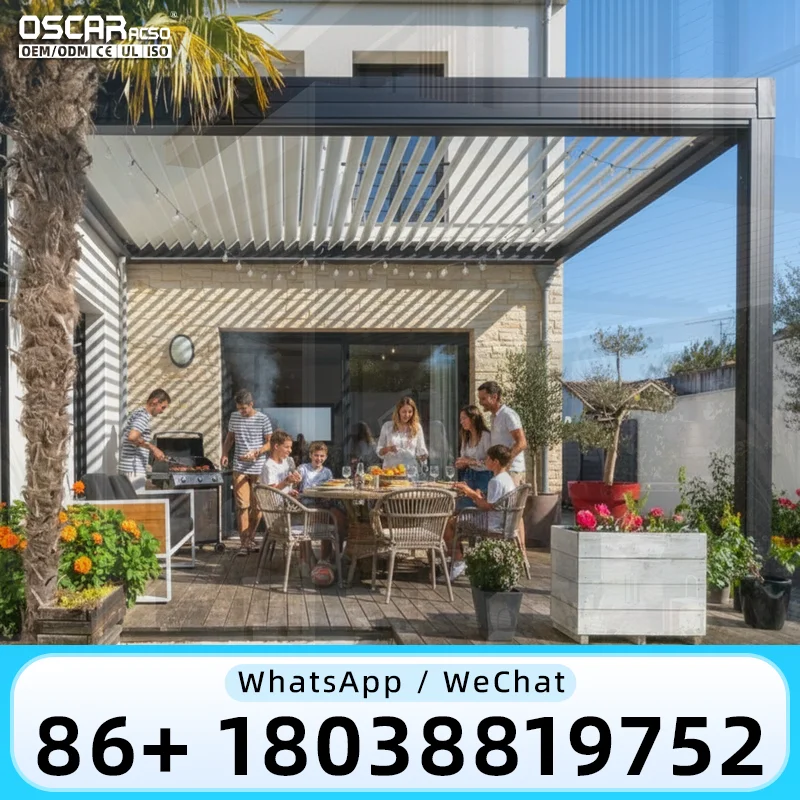 Basic Garden Backyard Room With Manual Roof Open Close Blinds Aluminum Pergola for High Winds Outdoor Patio Balcony pergola