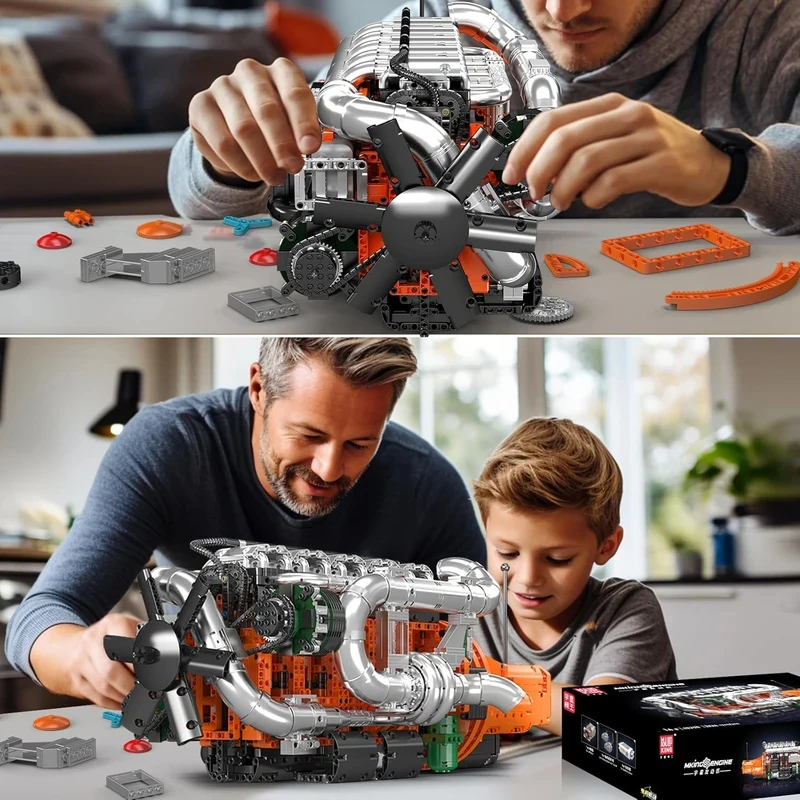 

Mould King 10200 V8 Twin-Turbo Truck Engine Model Kit Building Blocks Engineering Construction sets Collector Toy for Boys Adult