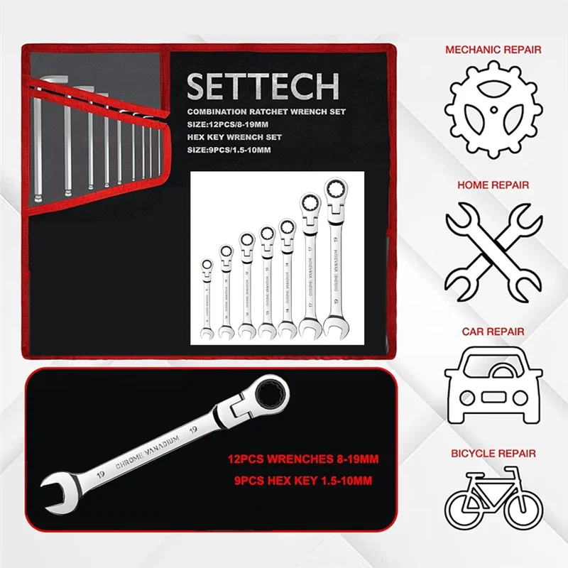 

AFOURT-7PCS Ratcheting Wrench Set Standard Metric Combination Ratchet Wrenches Set For Car Repair And Household Repair