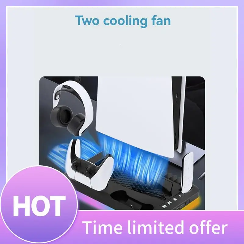 

B68A For PS5 Charging Dock Station Vertical Stand Cooling Fan For PS5 Console Dual Controller Charger Game Accessories