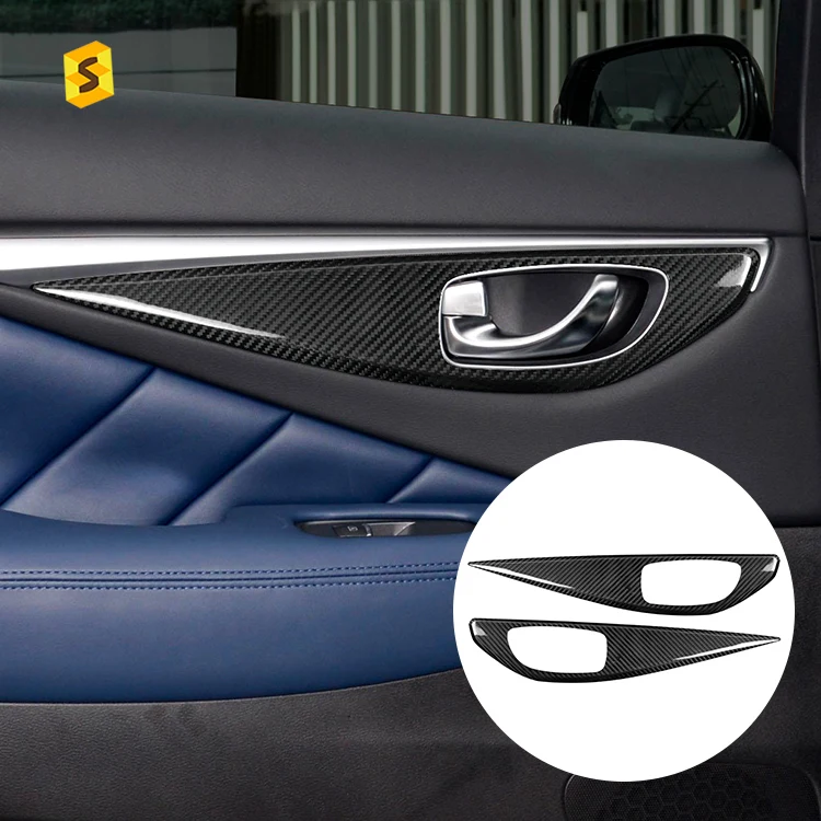 

Equipment Smart Library Shasha Carbon 2pcs Black Carbon Fiber Interior Accessories Front Door Decorative Panel Cover For Infinit