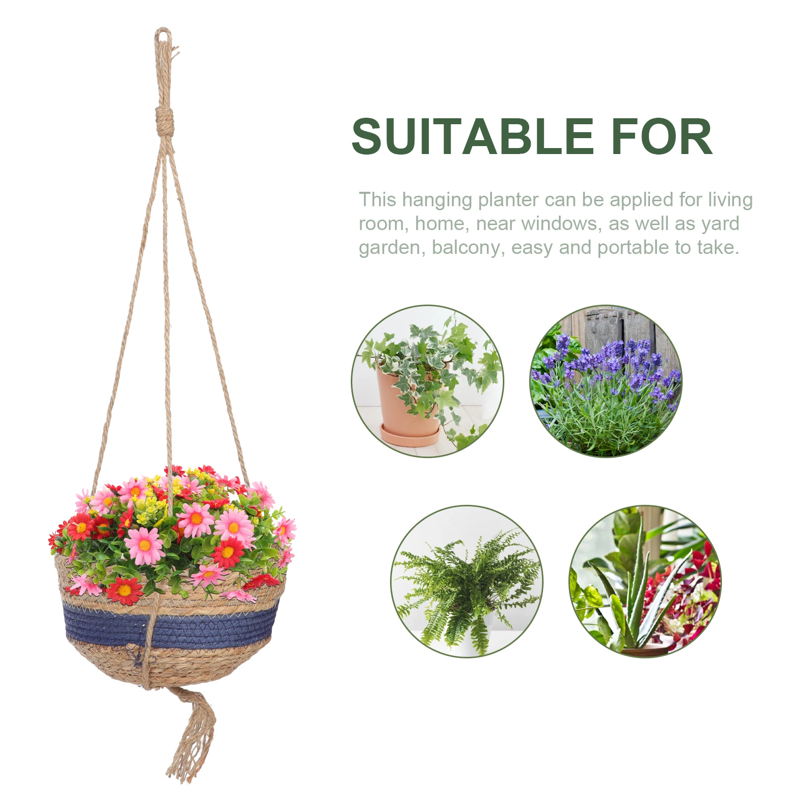 

Hanging Basket Planter Sturdy Indoor Outdoor Balcony Garden Decorative Flower Pot Lightweight Rope Design for Plants