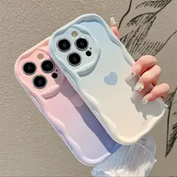 Gradient Love Heart Wavy Phone Case For IPhone 16 15 17 Pro Max Air 14 11 13 12 Mini Plus IPhone17 Clear Soft Silicone Cover