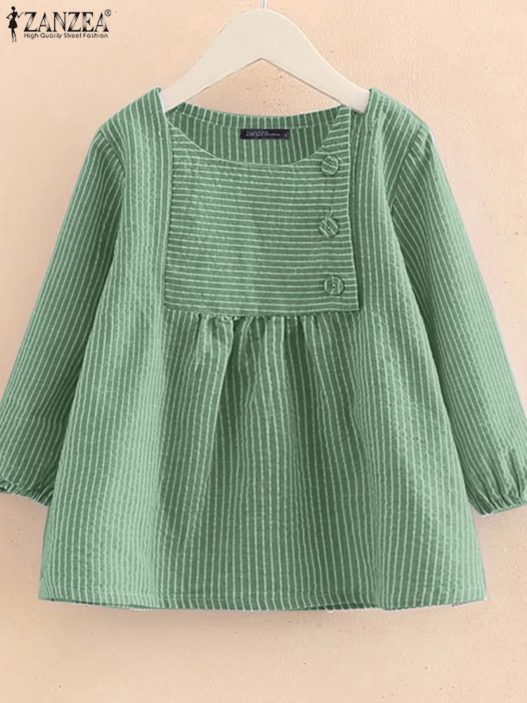 

ZANZEA Fashion 3/4 Sleeve Striped Shirt 2025 Women Summer Blouses Elegant Work OL Blusas Female Loose Chemise Casual O Neck Tops