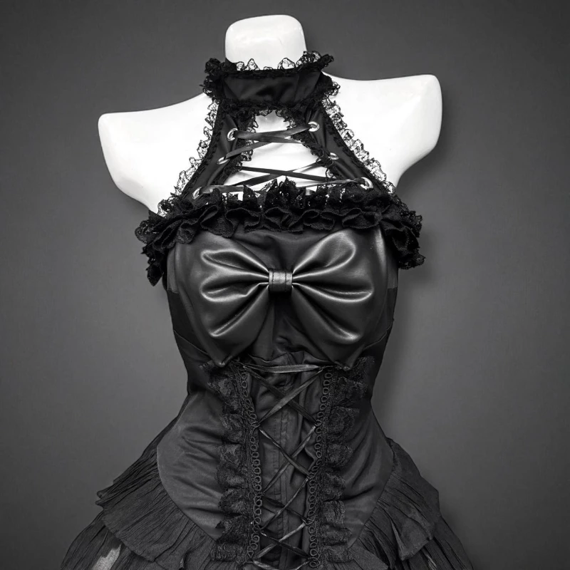 Japan Gothic Style Lolita Skirt Set Women Punk Black Short Cardigan Bow Lace Slash Darkly Dress Suit Female Y2k Slim 2 Piece Set