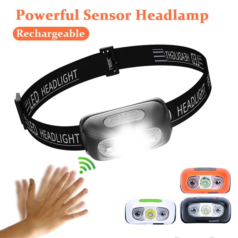 Mini Powerful Sensor Headlamp Rechargeable Head Flashlight for Fishing Camping COB Head Light Torch Headlights Front Lantern